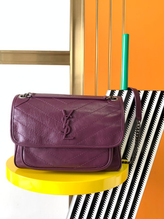 Y*L NIKI MEDIUM IN VINTAGE LEATHER PURPLE 11 X 7.8 X 3.3 INCHES