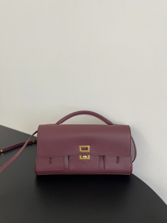 Ba*len*cia*ga Women's Bel Air Small Clutch with Strap in Dark Burgundy 26.9x13.9x5.3cm