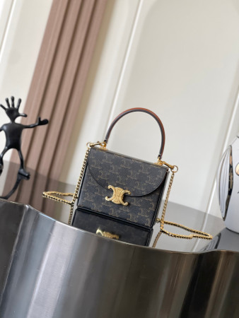 Ce**e SMALL BOX BLANDINE in Triomphe Canvas and Calfskin 16x12x4cm