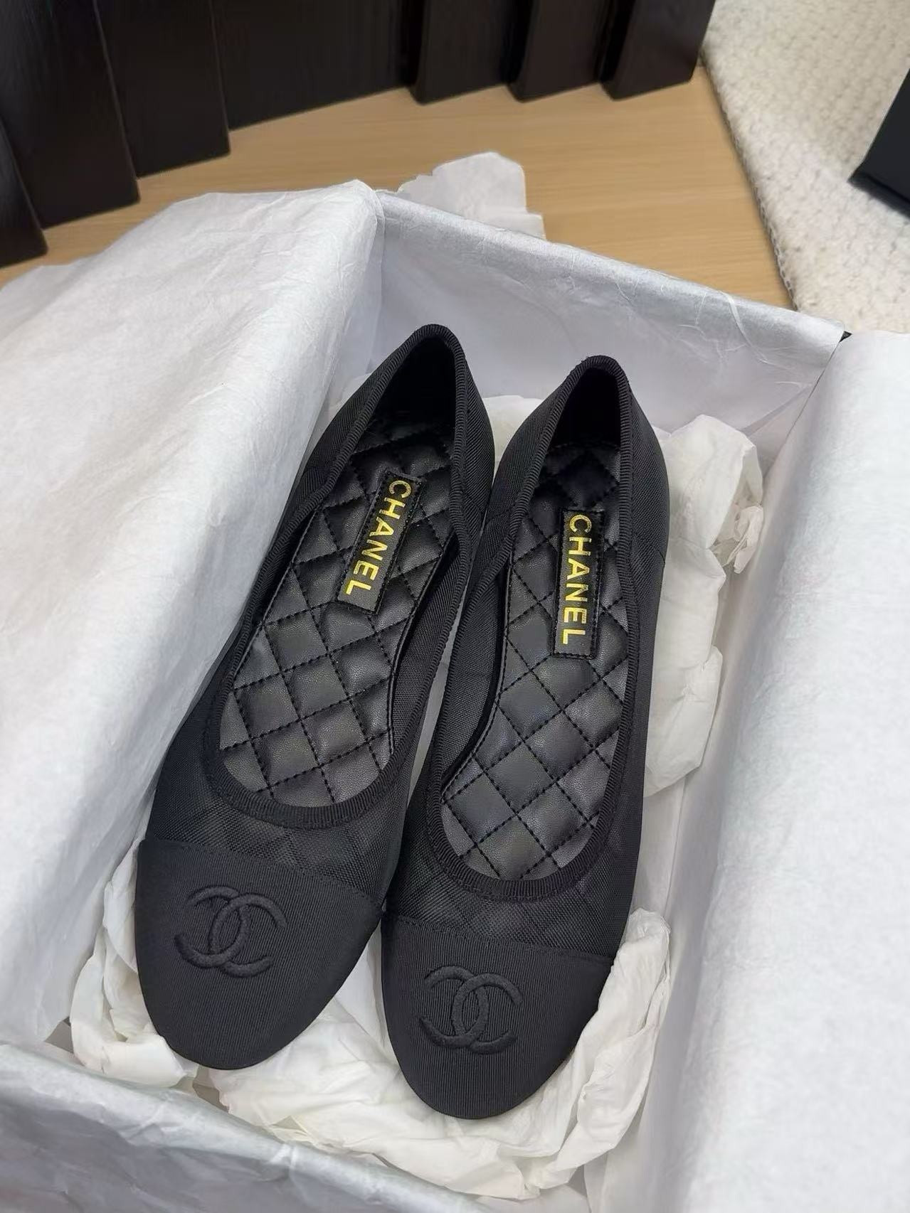 UA Ch*el 25P Black Mesh Ballet Ballerina Flats