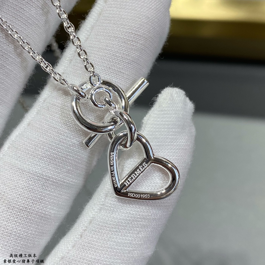 Hermès Sterling Silver LoveHNecklace