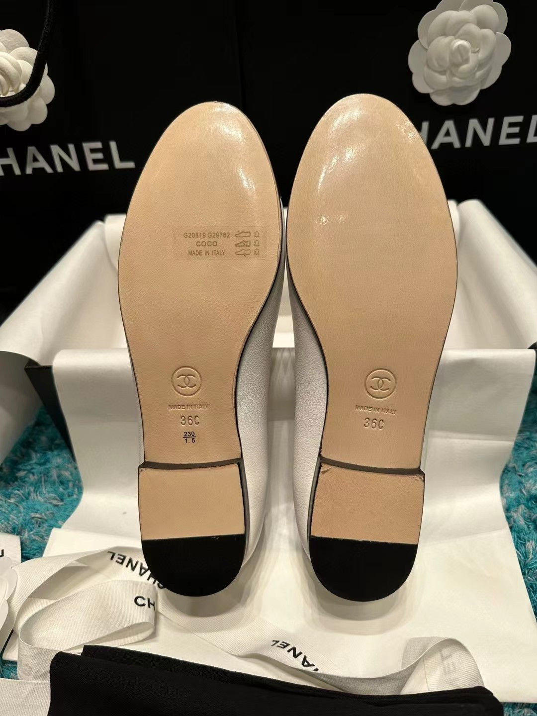 Ch*el BALLET FLATS Lambskin & Grosgrain