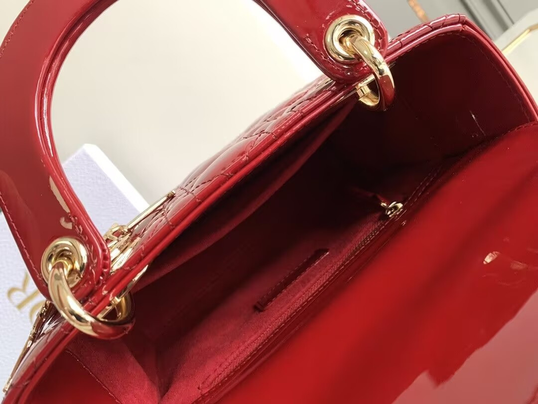 Small Lady D*0r My ABCD*0r Bag Red Patent 8 x 6.5 x 3 inches
