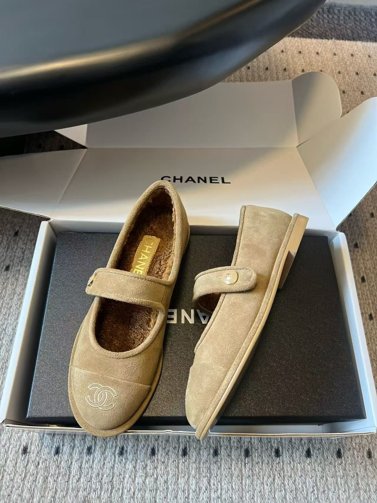 UA Ch*el Mary Jane in Shearling