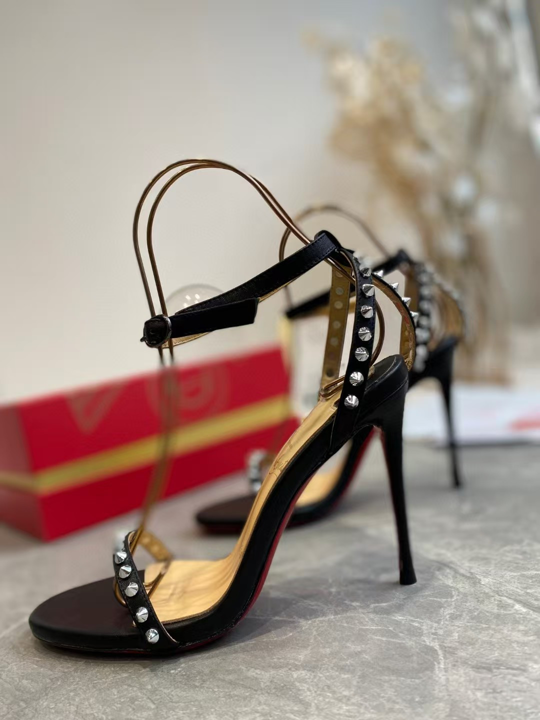 UA Ch**an Louboutin So Me Spike Strappy Sandals