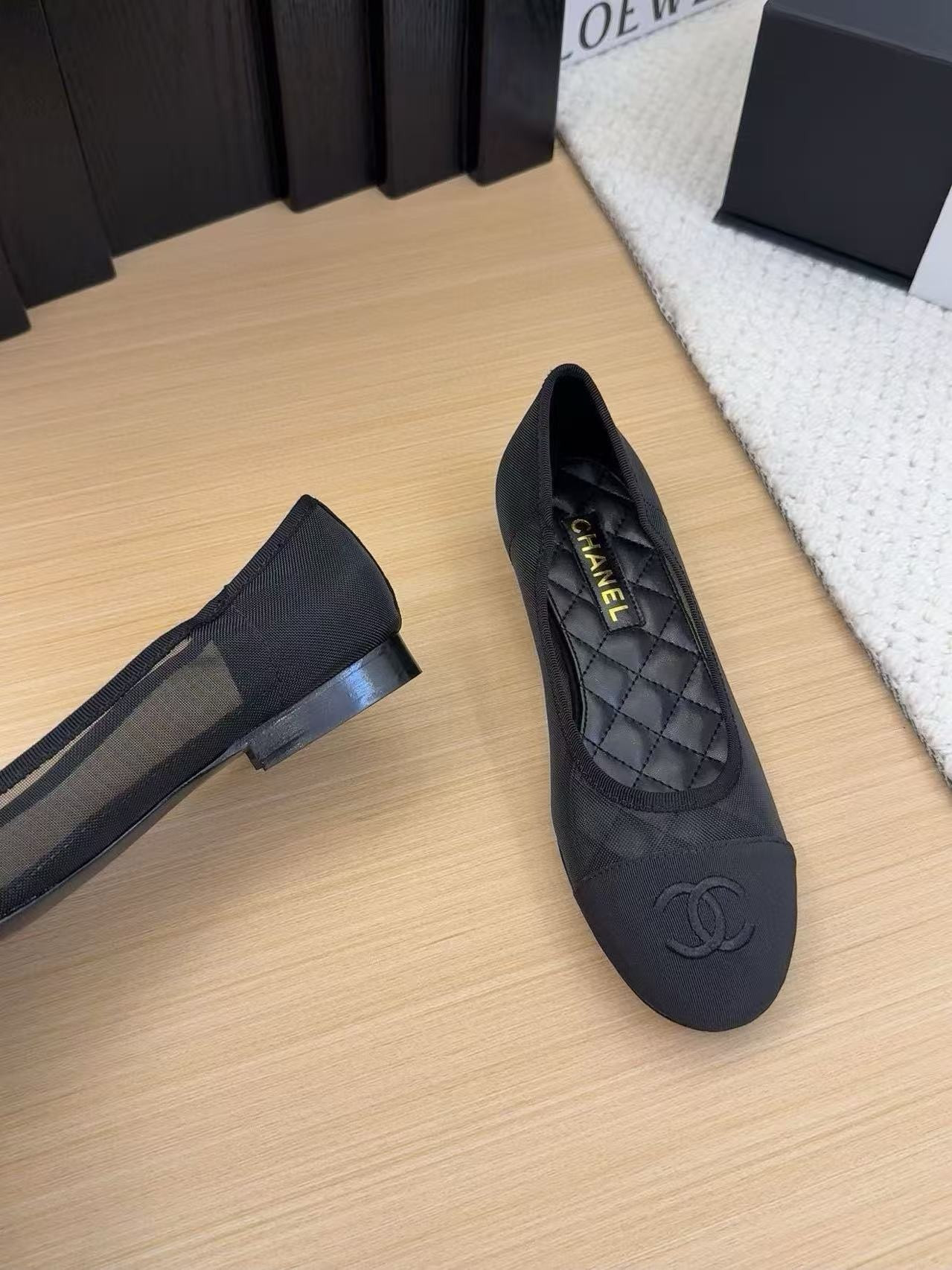 UA Ch*el 25P Black Mesh Ballet Ballerina Flats