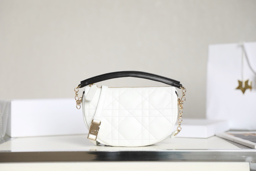 Lambskin Cannage Small D*0r Vibe Hobo Bag White