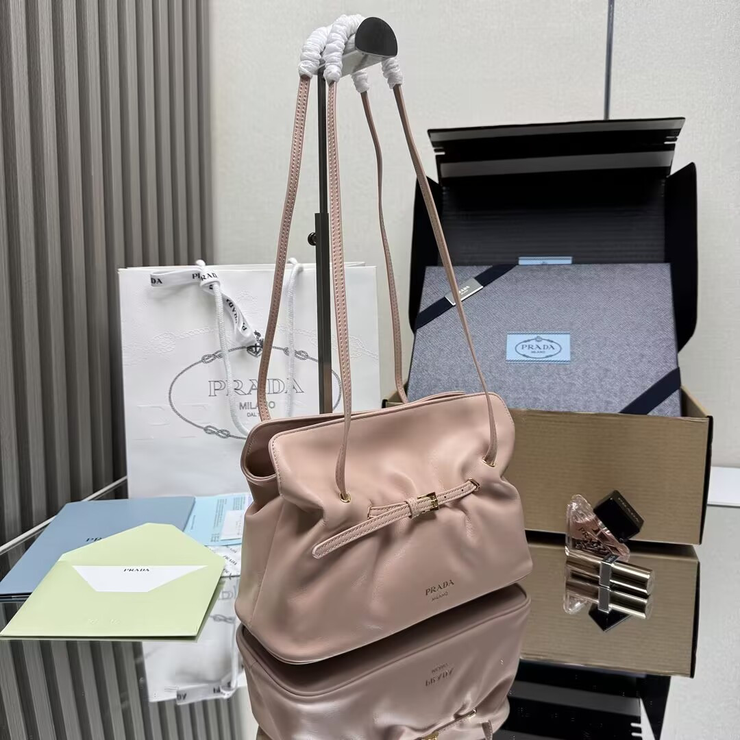 Pra*a Slouchy Lambskin Leather Shoulder Bag 25x18.5x11.5cm