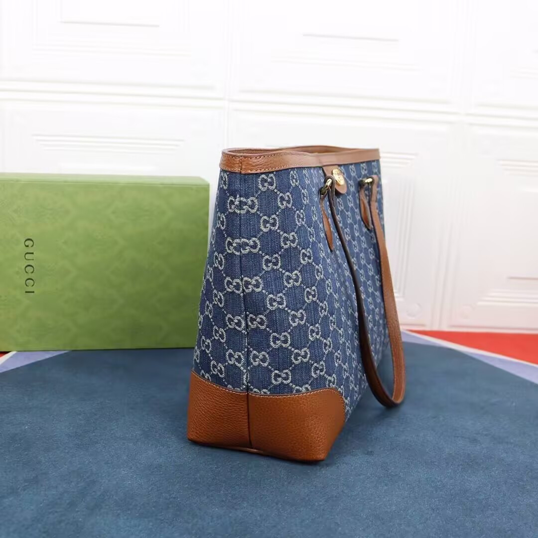 G*u*i Denim GG Monogram Medium Ophidia Shopping Tote 38x28x14cm