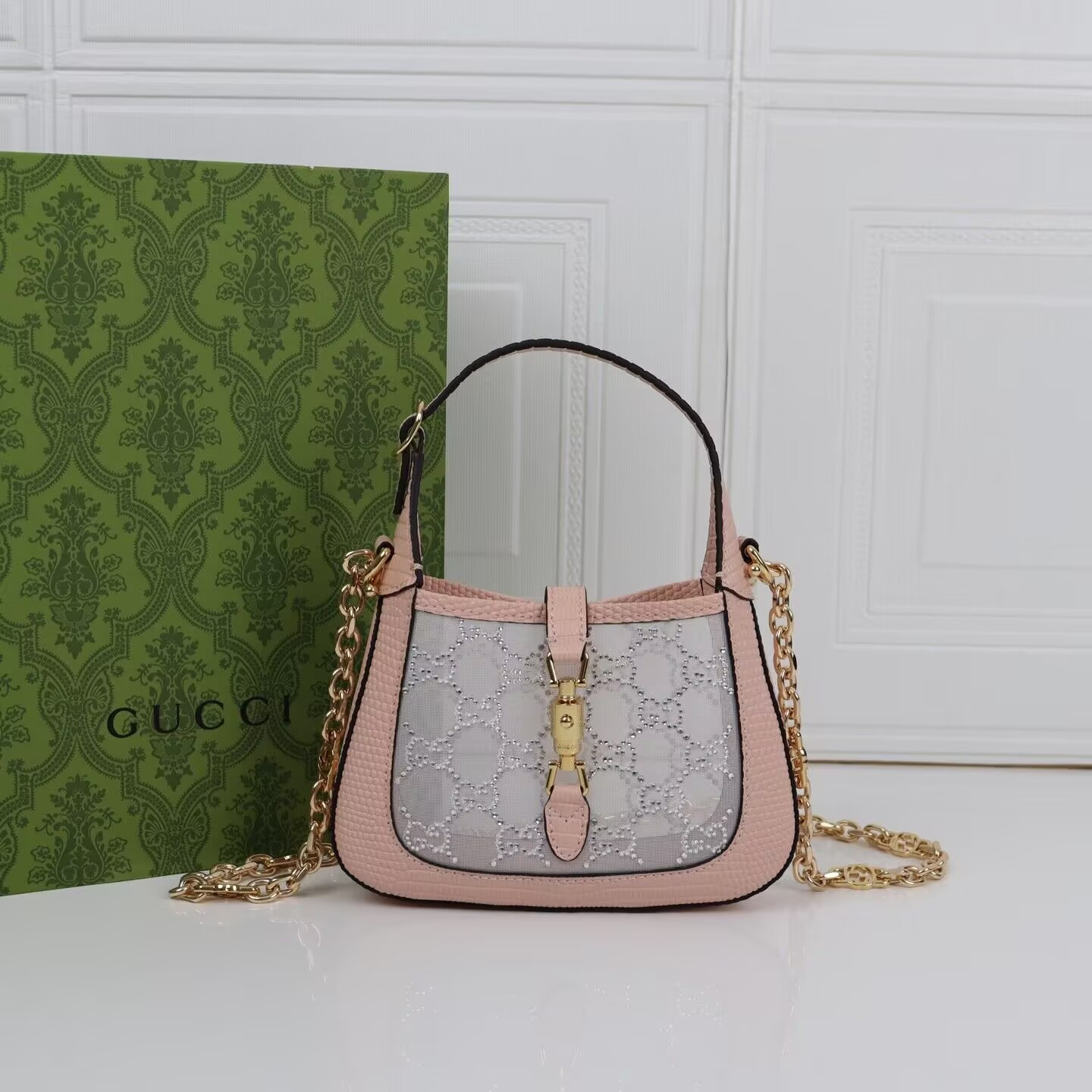 G*u*i Jackie 1961 mini crystal GG lizard bag 19x13x3cm