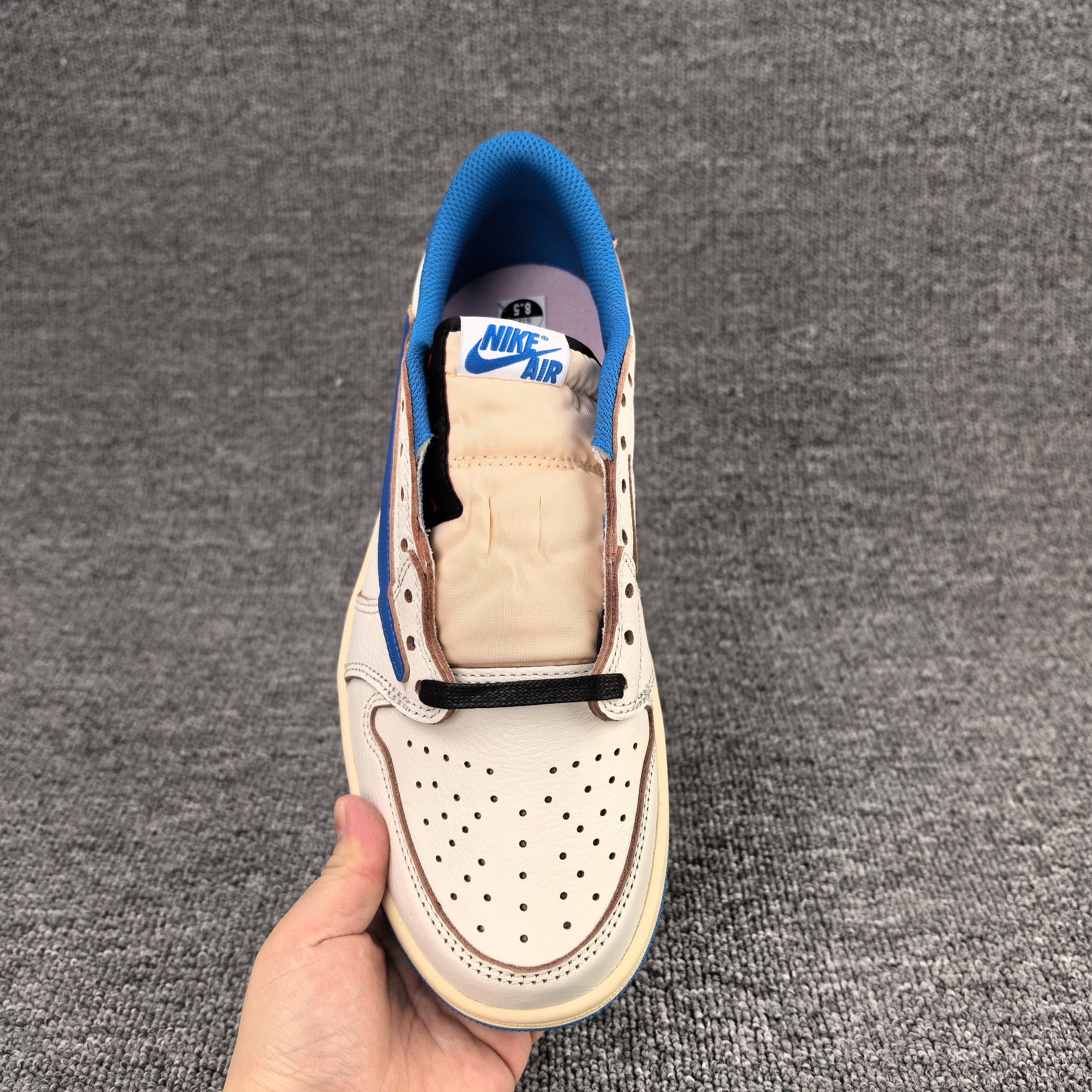 UA Air Jordan 1 Retro Low OG SP Fragment x Travis Scott Sail Military Blue