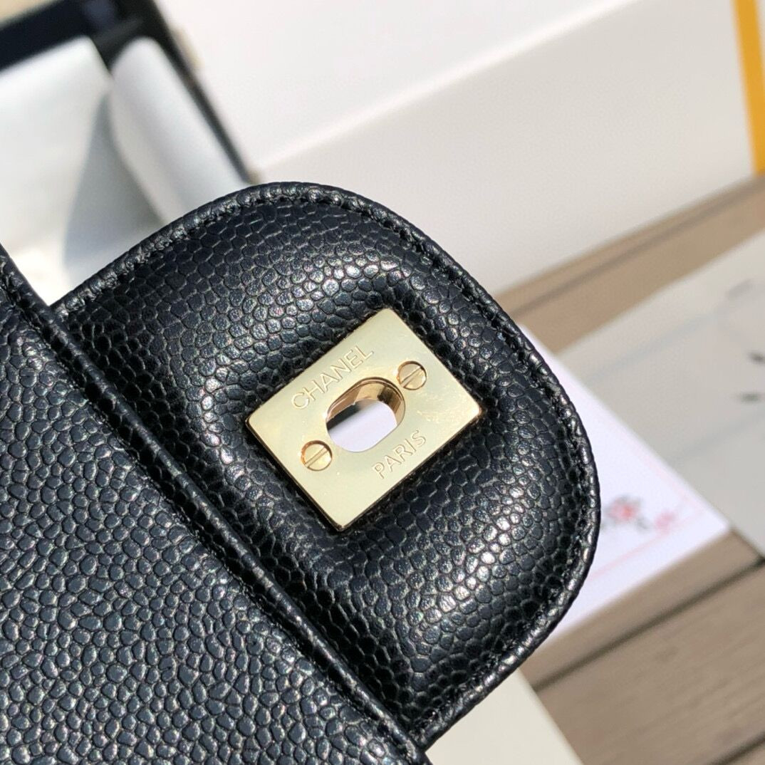 Ch*el Classic Flap Jumbo 30cm CF Black Gold 7.6 × 11.7 × 3.9 in