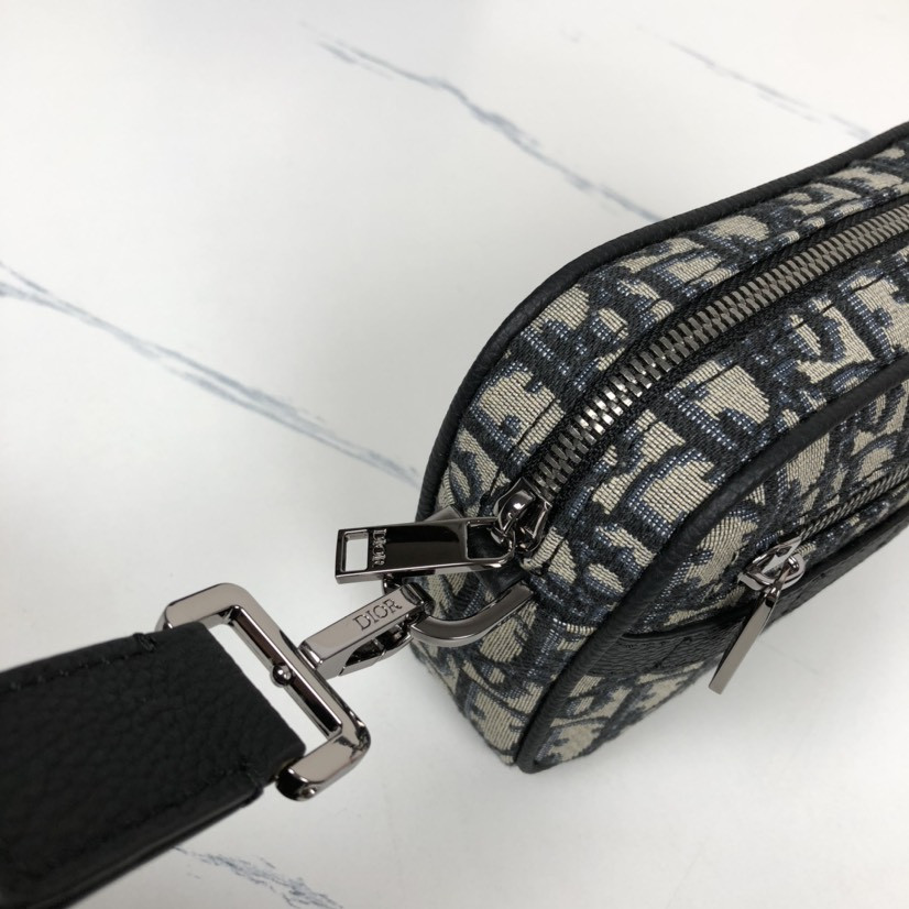 D*0r Mini Safari Bag with Strap Beige and Black D*0r Oblique Jacquard 6.5 x 5 x 1.5 inches