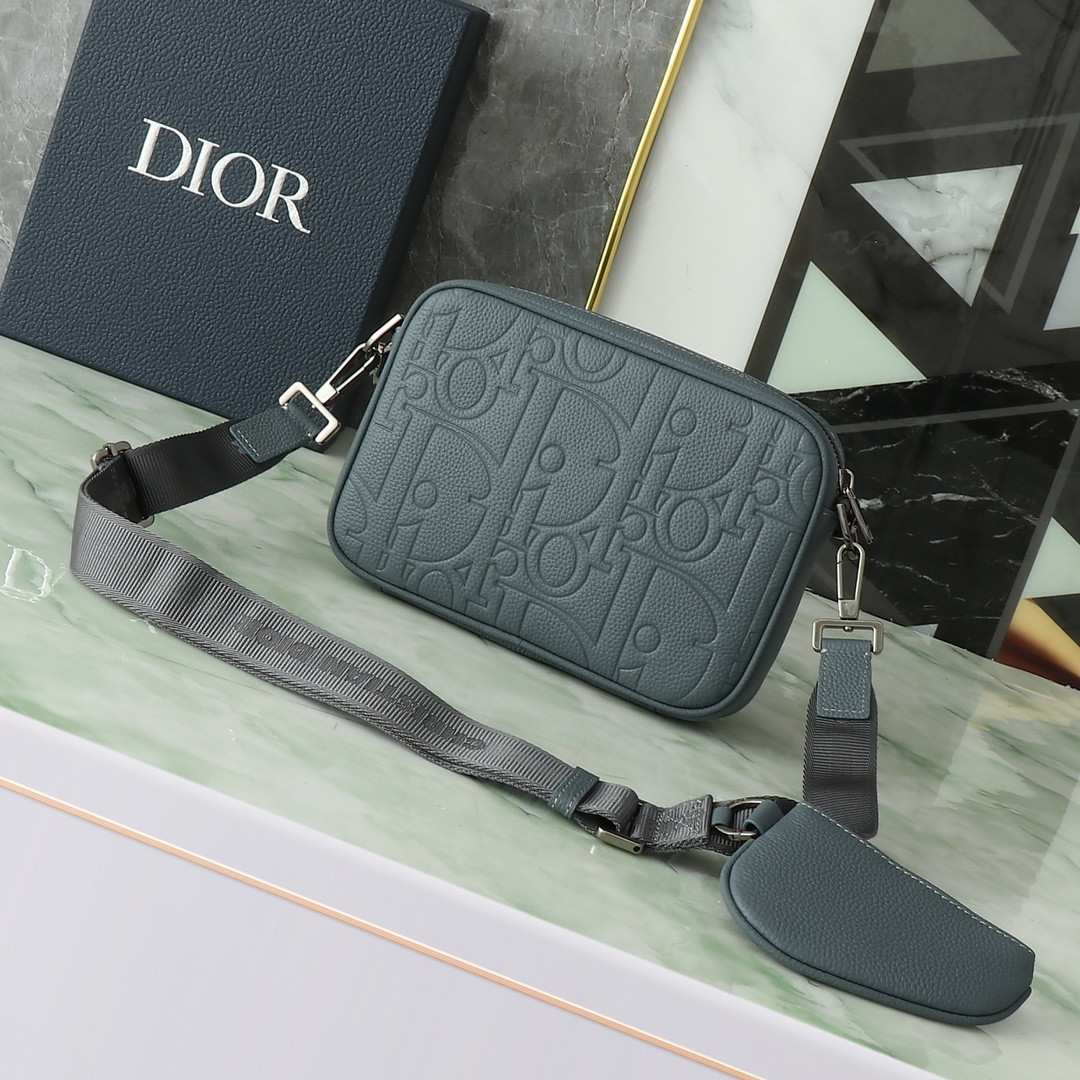 D*0r Saddle Triple Pouch Deep Gray D*0r Gravity Leather and Deep Gray Grained Calfskin 23x16x4cm