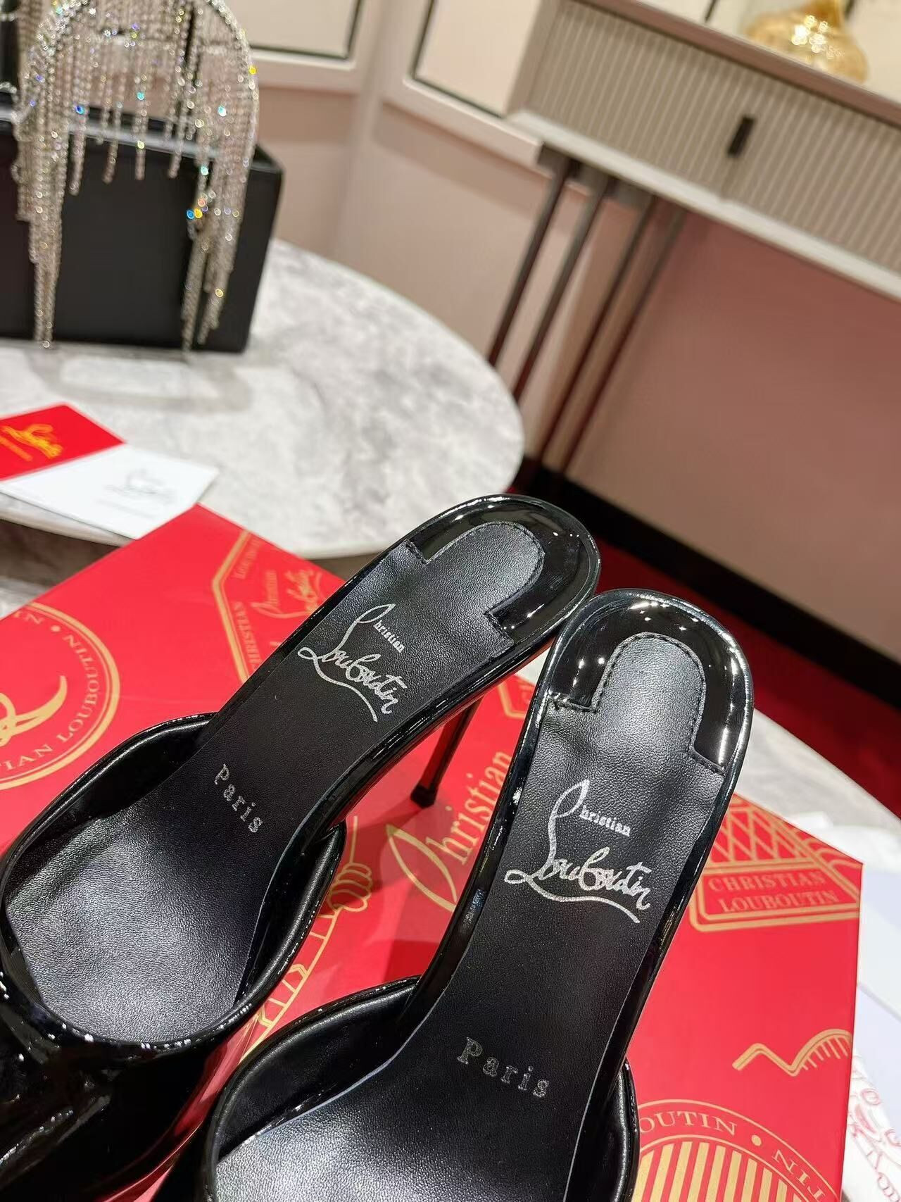 UA Ch**an Louboutin Me Dolly 100 Patent Leather Mules