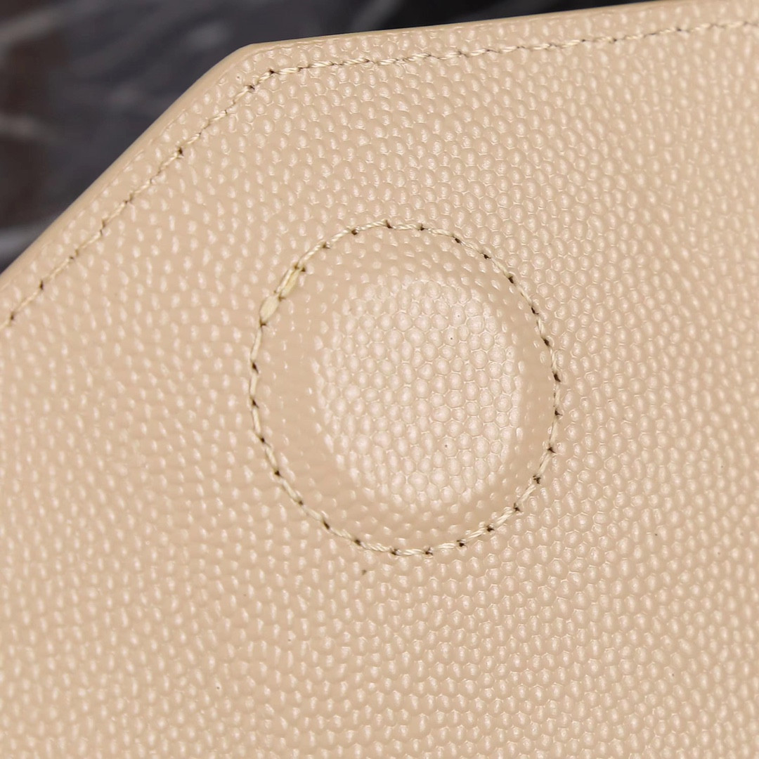 Y*L UPTOWN POUCH IN GRAIN DE POUDRE EMBOSSED LEATHER DARK BEIGE 10.6 X 6.2 X 0.7 INCHES