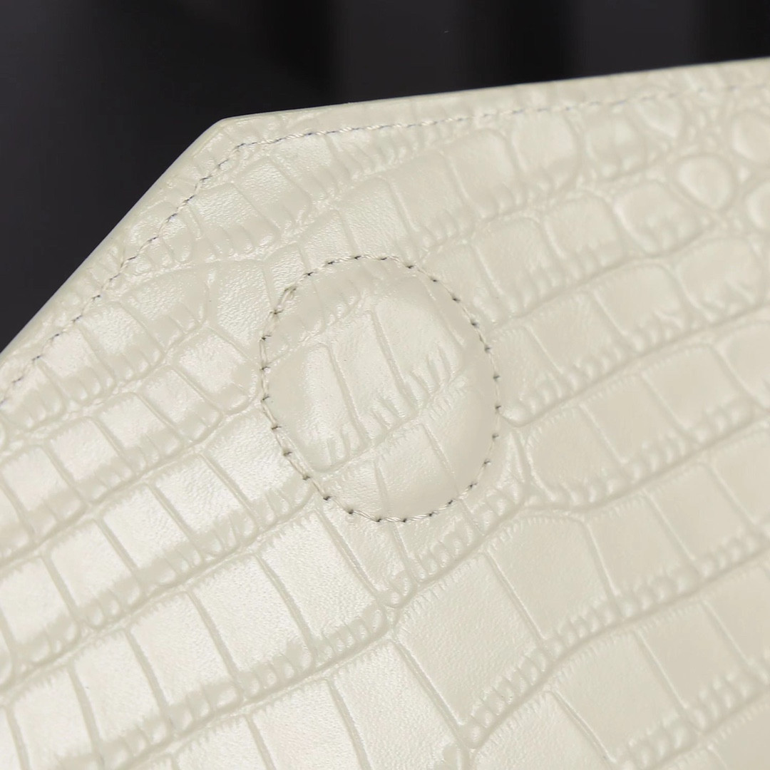 Y*L UPTOWN POUCH IN CROCODILE-EMBOSSED SHINY LEATHER BLANC VINTAGE 10.6 X 6.2 X 0.7 INCHES