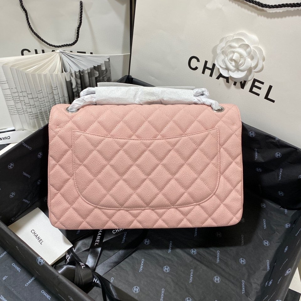 Ch*el Classic Flap Jumbo 30cm CF Pink Silver 7.6 × 11.7 × 3.9 in