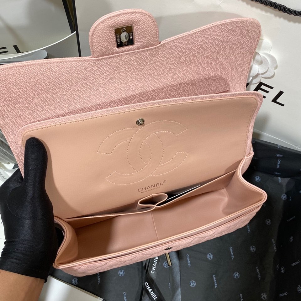 Ch*el Classic Flap Jumbo 30cm CF Pink Silver 7.6 × 11.7 × 3.9 in