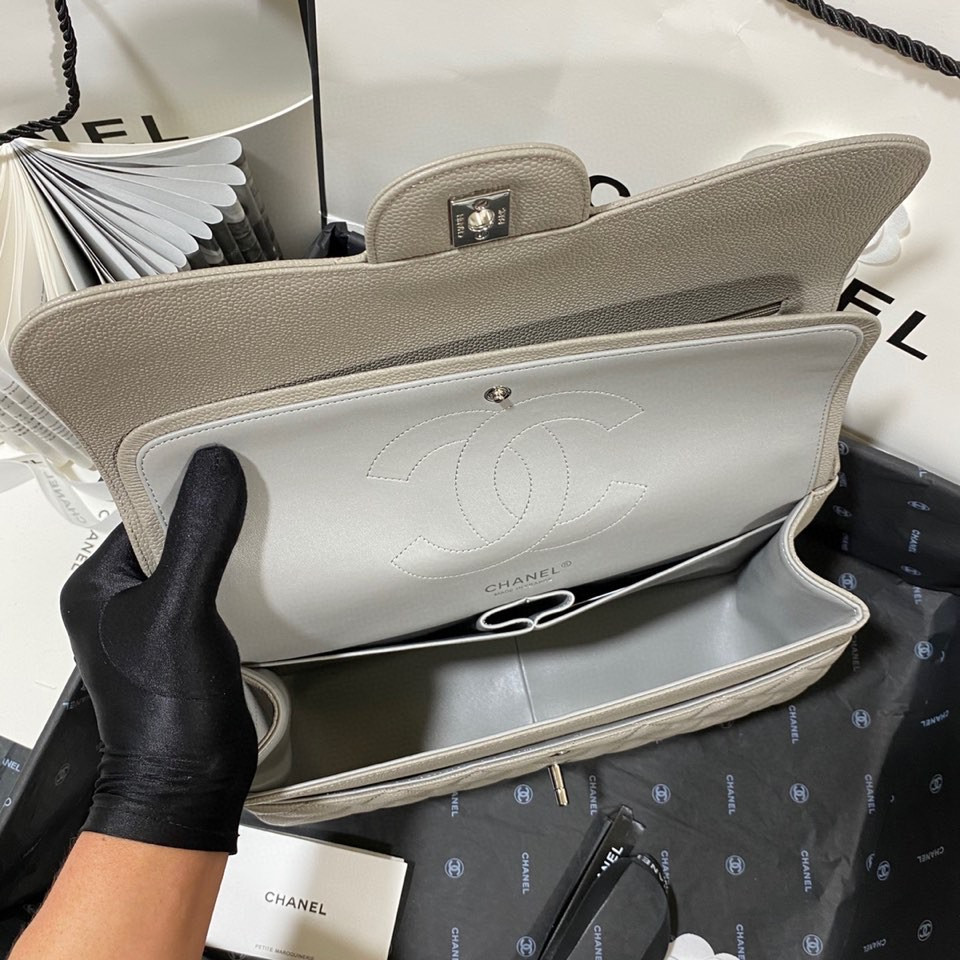 Ch*el Classic Flap Jumbo 30cm CF Grey Silver  7.6 × 11.7 × 3.9 in