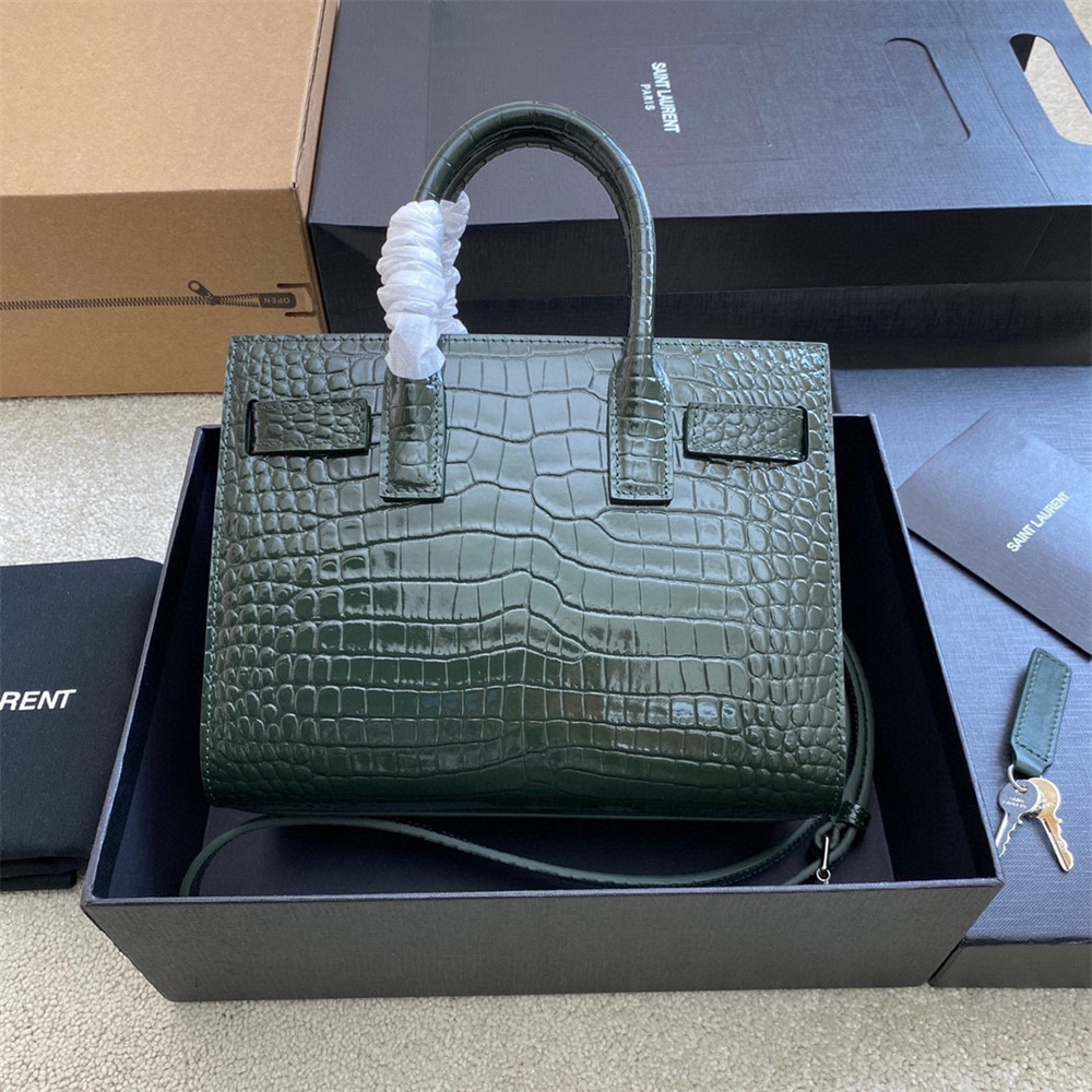 Y*L SAC DE JOUR NANO IN CROCODILE EMBOSSED LEATHER GREEN 8.6 X 6.8 X 3.5 INCHES