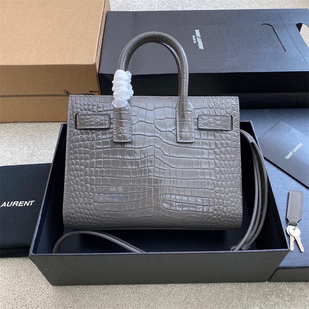 Y*L SAC DE JOUR NANO IN CROCODILE EMBOSSED LEATHER DARK GREY 8.6 X 6.8 X 3.5 INCHES