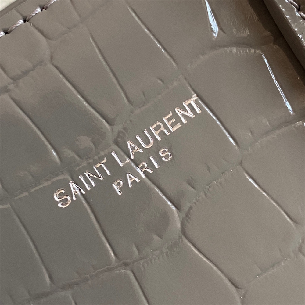 Y*L SAC DE JOUR NANO IN CROCODILE EMBOSSED LEATHER DARK GREY 8.6 X 6.8 X 3.5 INCHES