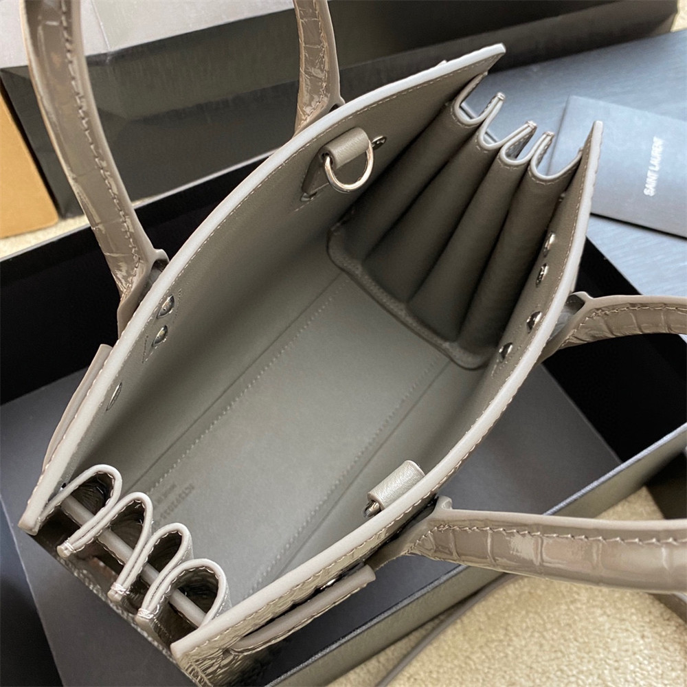 Y*L SAC DE JOUR NANO IN CROCODILE EMBOSSED LEATHER DARK GREY 8.6 X 6.8 X 3.5 INCHES