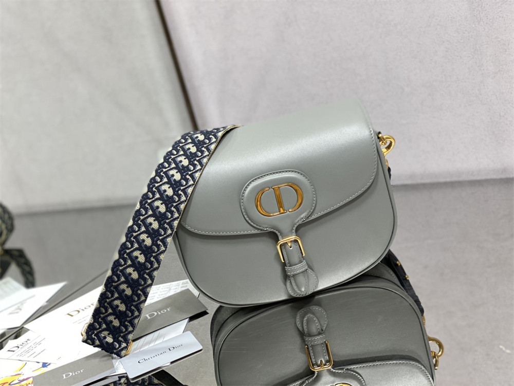 LARGE D*0r BOBBY BAG Grey Box Calfskin