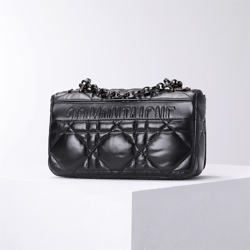 SMALL D*0r CARO BAG BLACK S*pple Cannage Calfskin With Silver Hardware 20 x 12 x 7 cm