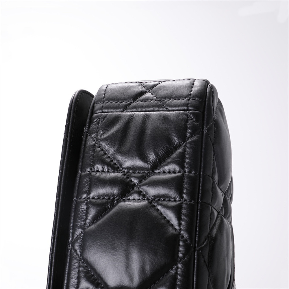 SMALL D*0r CARO BAG BLACK S*pple Cannage Calfskin With Silver Hardware 20 x 12 x 7 cm