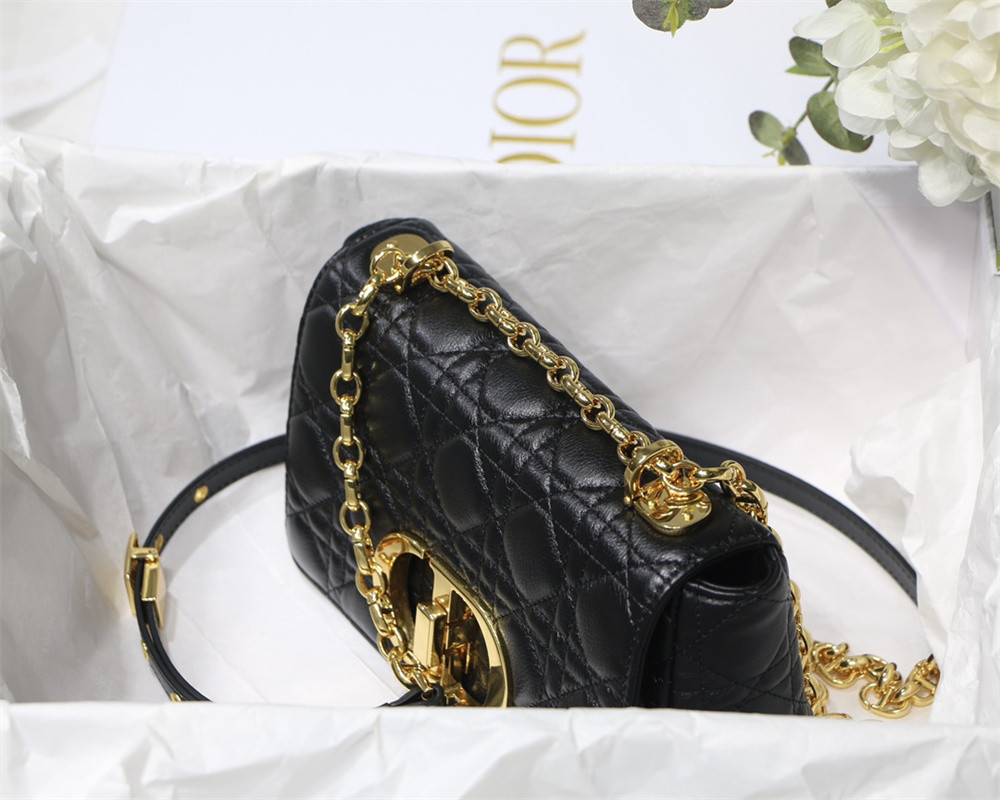 SMALL D*0r CARO BAG Black S*pple Cannage Calfskin 20 x 12 x 7 cm
