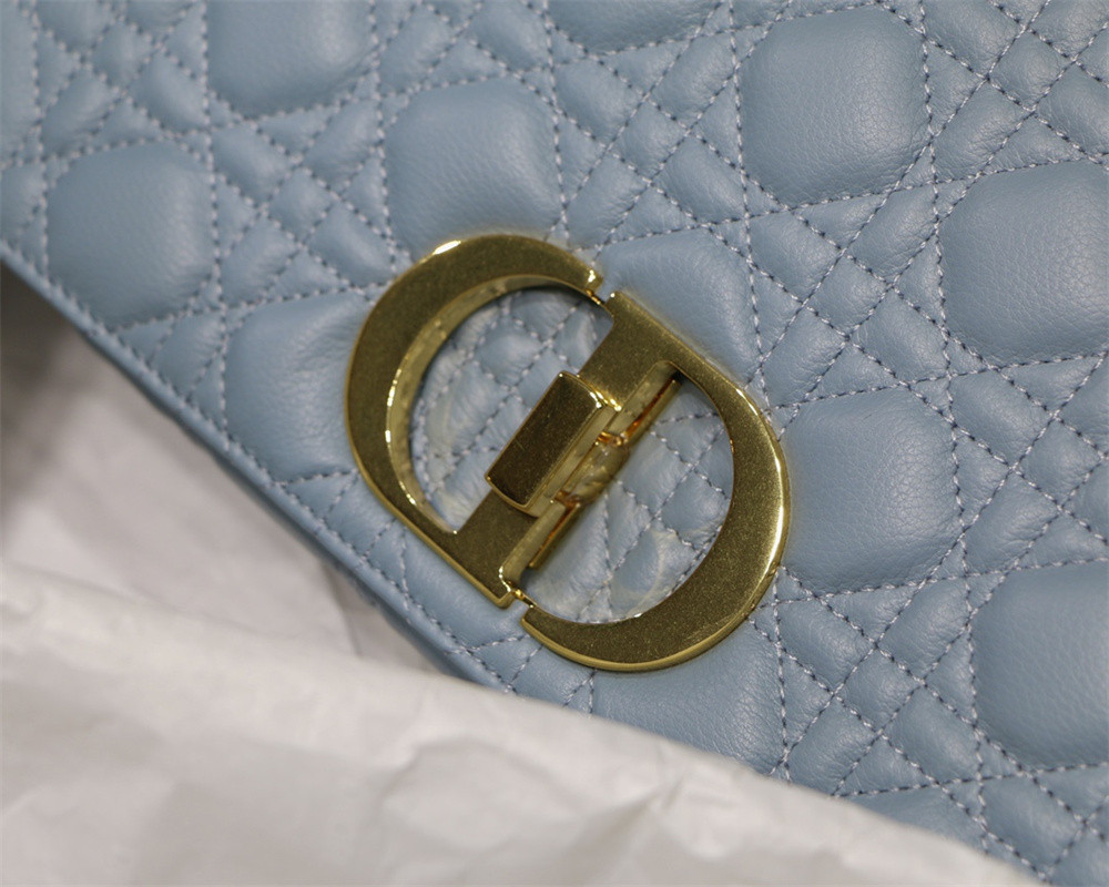 LARGE D*0r CARO BAG Light Blue S*pple Cannage Calfskin 29 x 18 x 10 cm