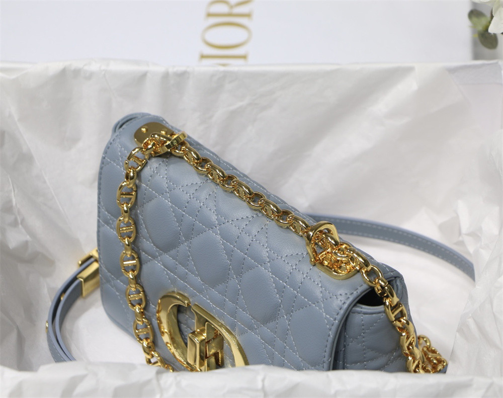 SMALL D*0r CARO BAG Light Blue S*pple Cannage Calfskin 20 x 12 x 7 cm