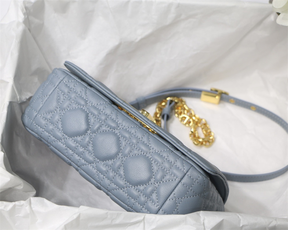 SMALL D*0r CARO BAG Light Blue S*pple Cannage Calfskin 20 x 12 x 7 cm