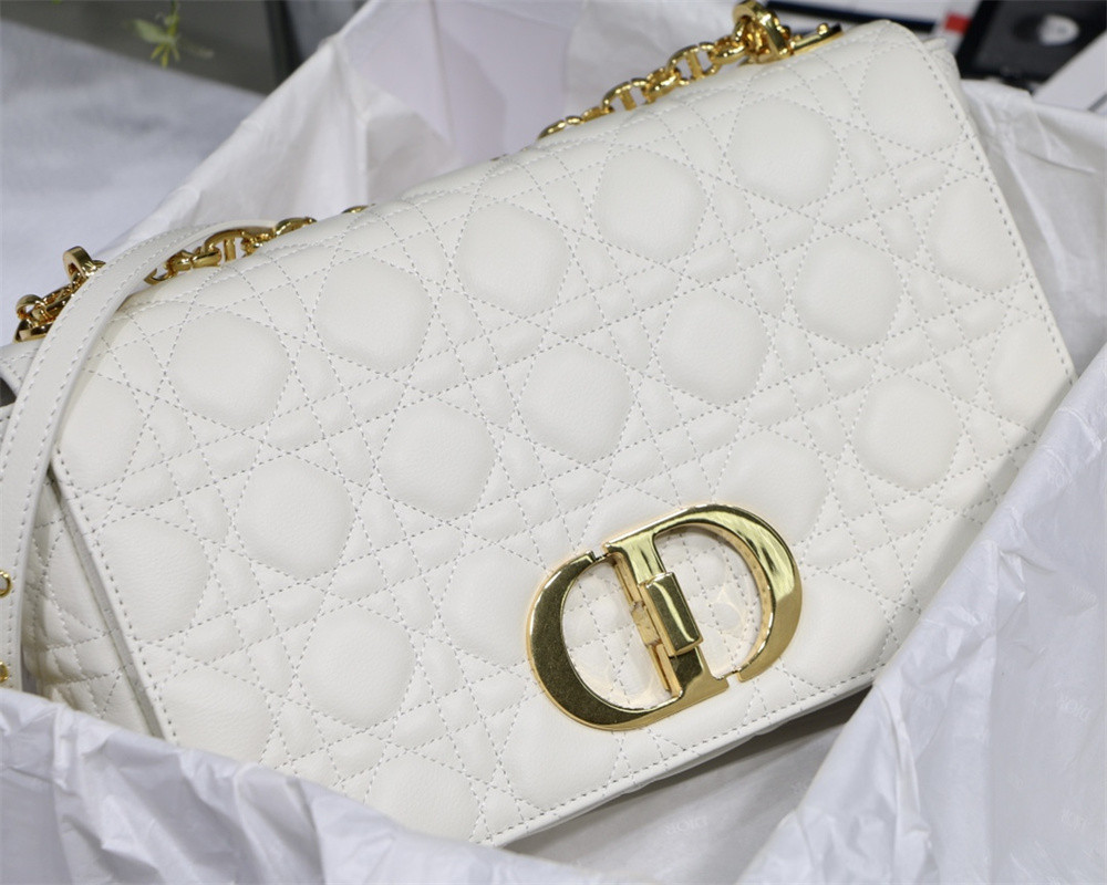 MEDIUM D*0r CARO BAG Ivory S*pple Cannage Calfskin 25.5 x 15.5 x 8 cm