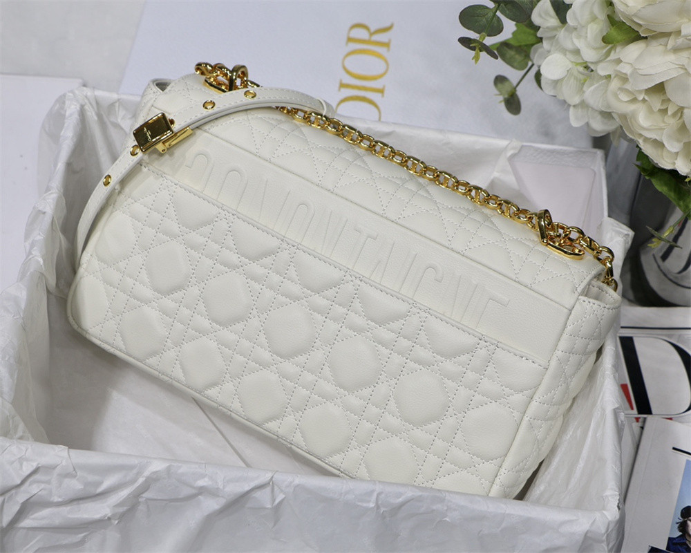 LARGE D*0r CARO BAG Ivory S*pple Cannage Calfskin 29 x 18 x 10 cm