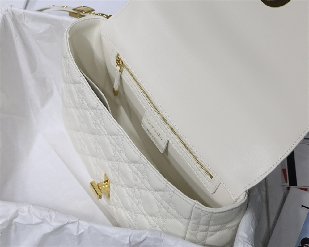 MEDIUM D*0r CARO BAG Ivory S*pple Cannage Calfskin 25.5 x 15.5 x 8 cm