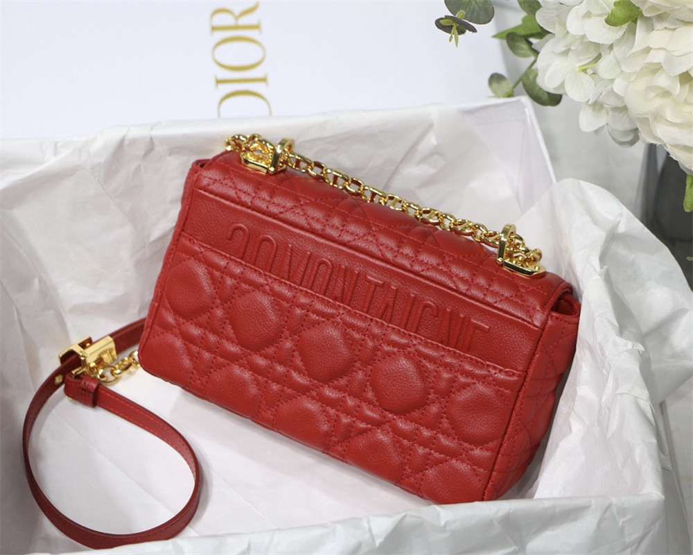 SMALL D*0r CARO BAG Red S*pple Cannage Calfskin 20 x 12 x 7 cm