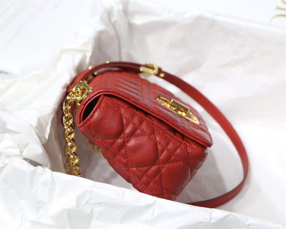 SMALL D*0r CARO BAG Red S*pple Cannage Calfskin 20 x 12 x 7 cm
