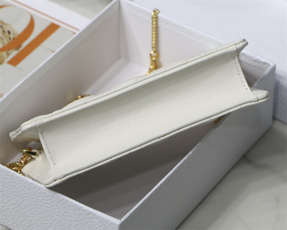 D*0r CARO ZIPPED POUCH WITH CHAIN Latte S*pple Cannage Calfskin 19 x 14 x 4.5 cm