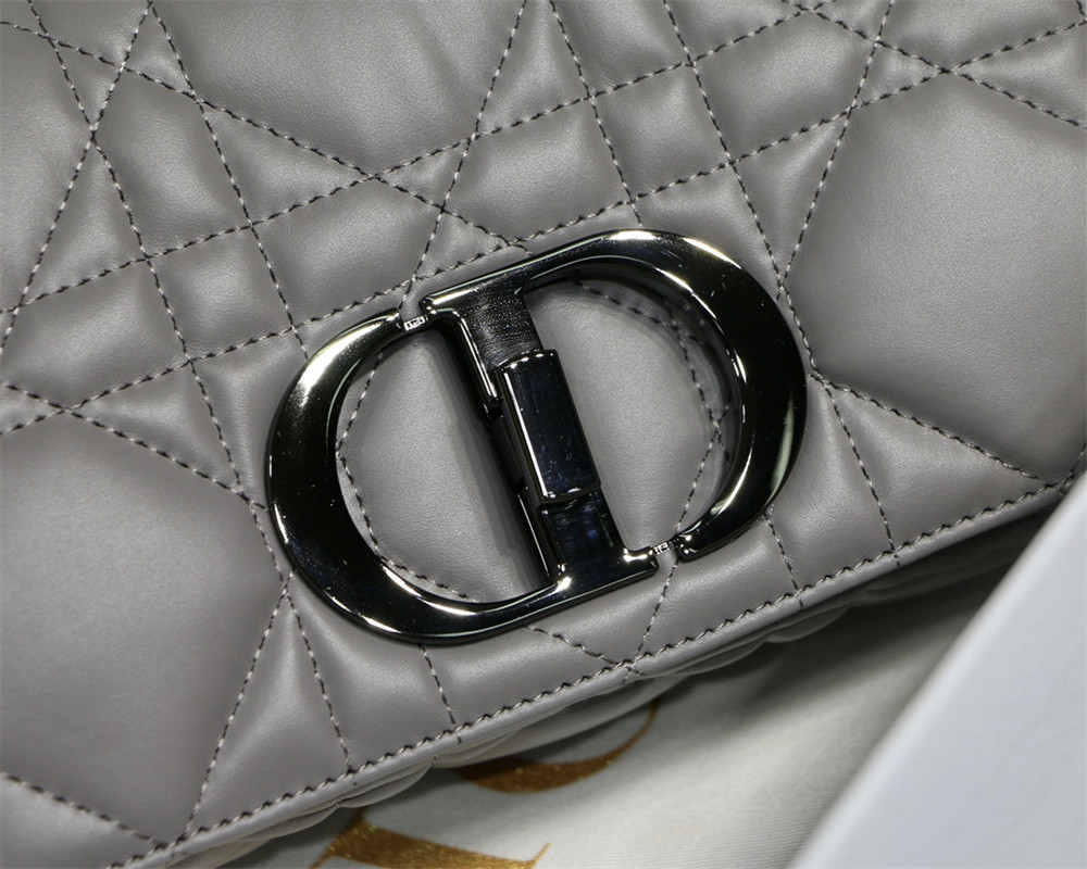 SMALL D*0r CARO BAG Grey S*pple Cannage Calfskin With Silver Hardware 20 x 12 x 7 cm