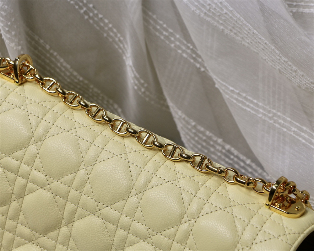 LARGE D*0r CARO BAG light yellow S*pple Cannage Calfskin 29 x 18 x 10 cm