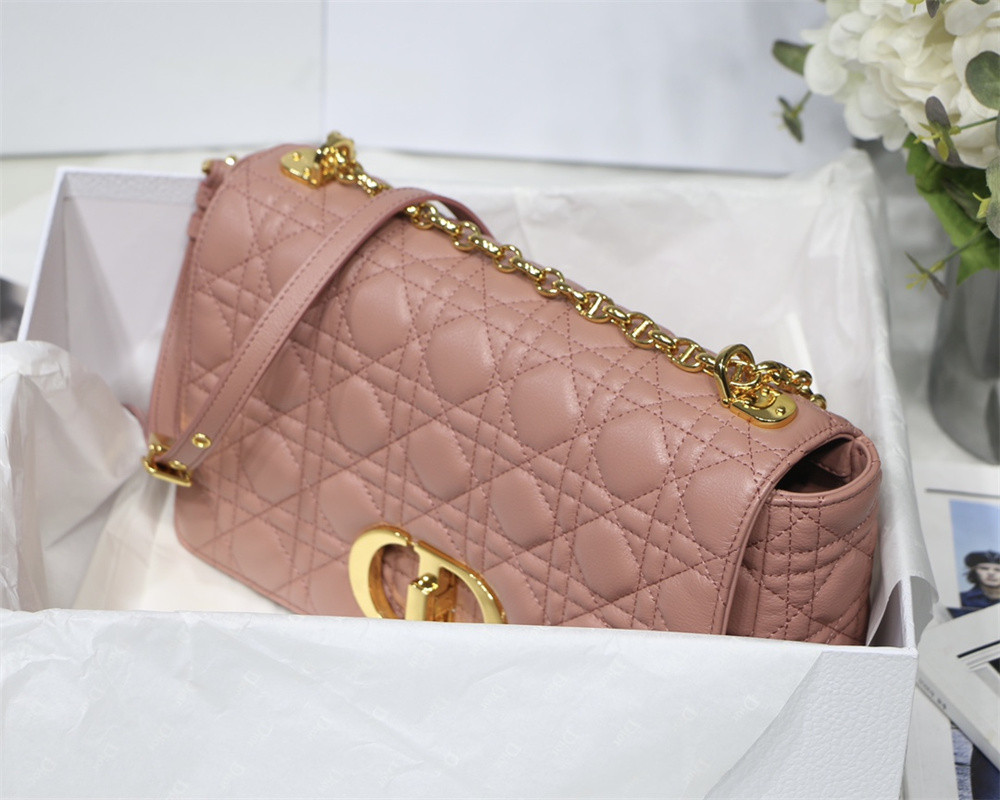 LARGE D*0r CARO BAG Pink S*pple Cannage Calfskin 29 x 18 x 10 cm