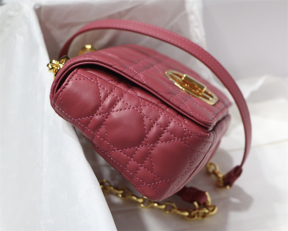 SMALL D*0r CARO BAG Light red S*pple Cannage Calfskin 20 x 12 x 7 cm