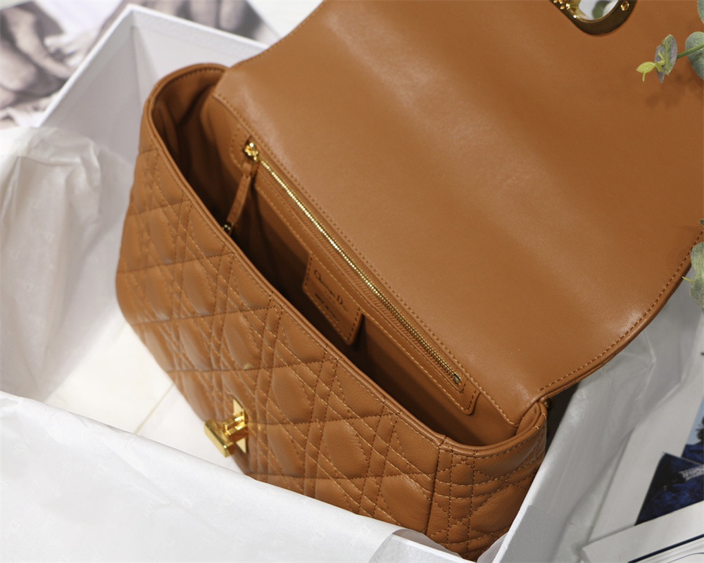 MEDIUM D*0r CARO BAG Caramel S*pple Cannage Calfskin 25.5 x 15.5 x 8 cm