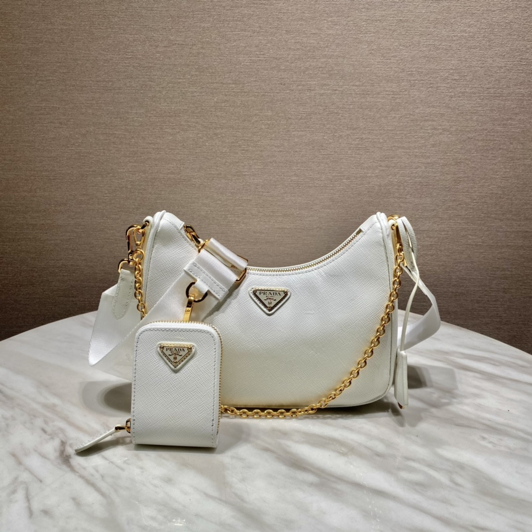 Pra*a Re-Edition 2005 Saffiano leather bag White