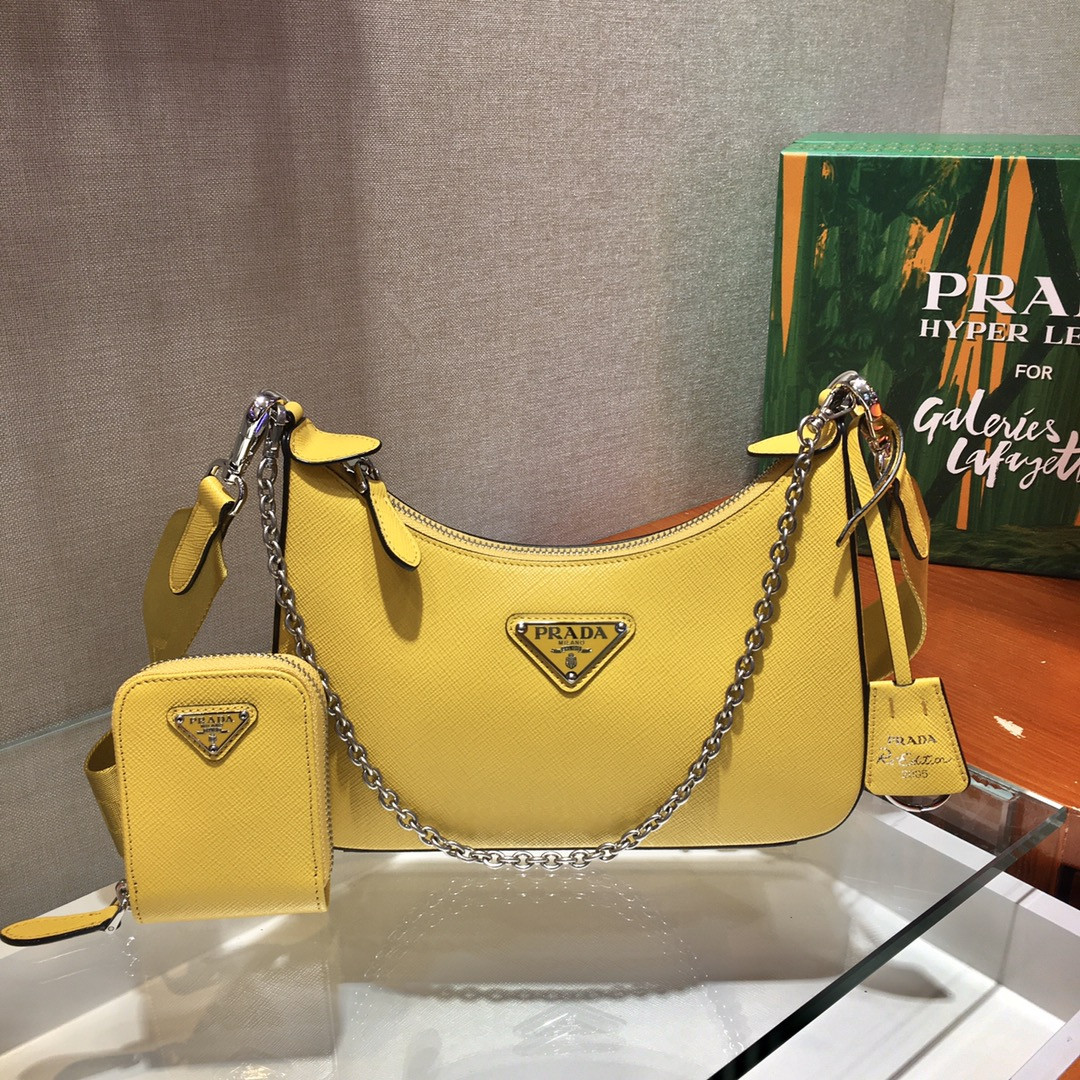 Pra*a Re-Edition 2005 Saffiano leather bag dark yellow