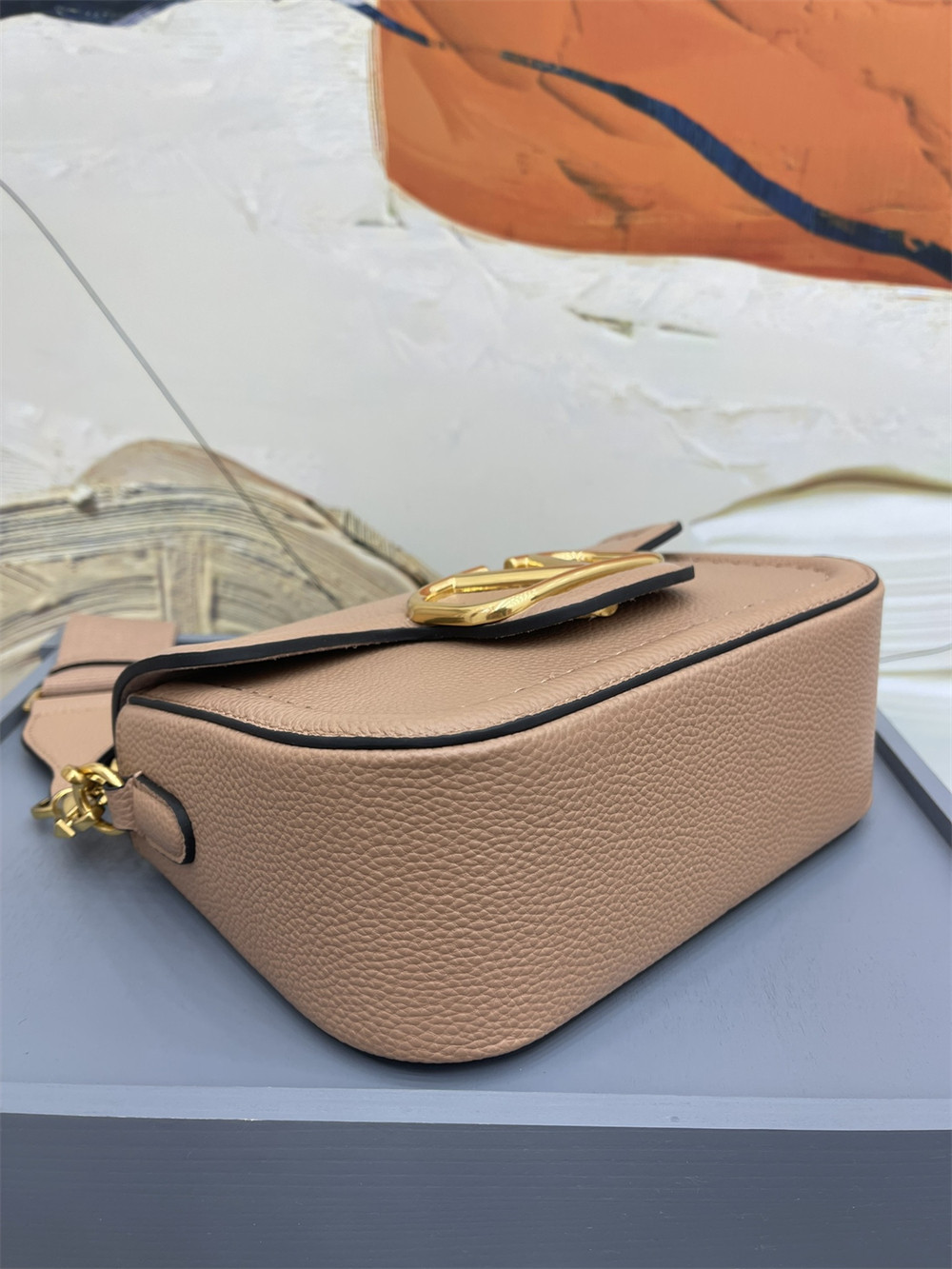 va*t*no GARAVANI ALLTIME GRAINY CALFSKIN SHOULDER BAG ROSE CANNELLE 23.5x18X8cm