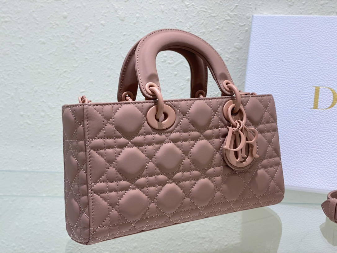 D*0r SMALL LADY D-JOY BAG Ultramatte Pink Cannage Calfskin
